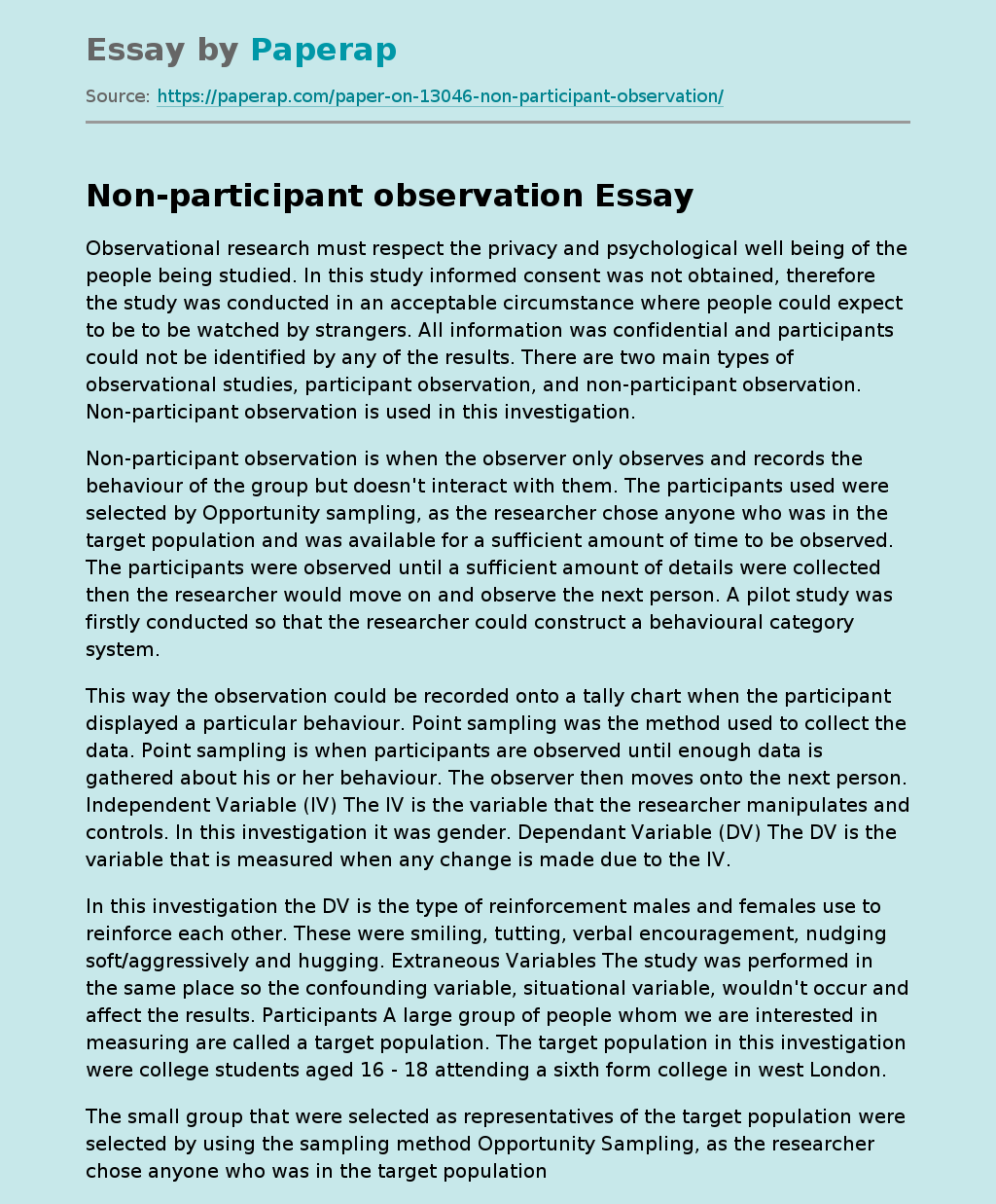 Non-participant observation