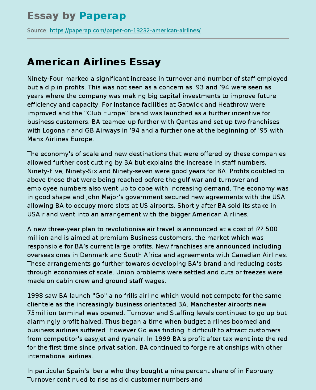 American Airlines UPS and Downs