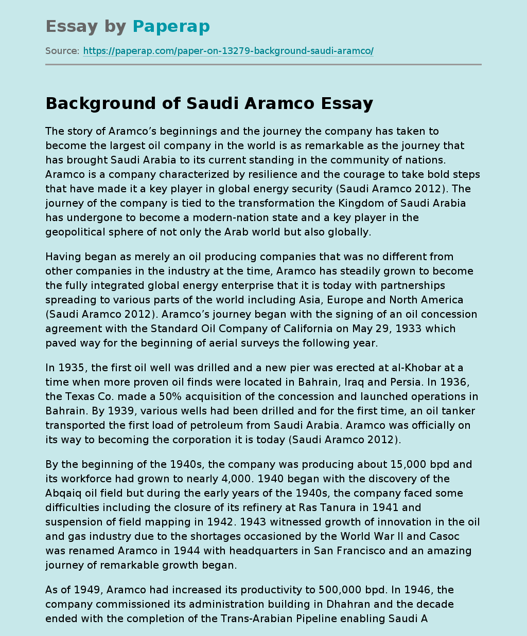 Background of Saudi Aramco