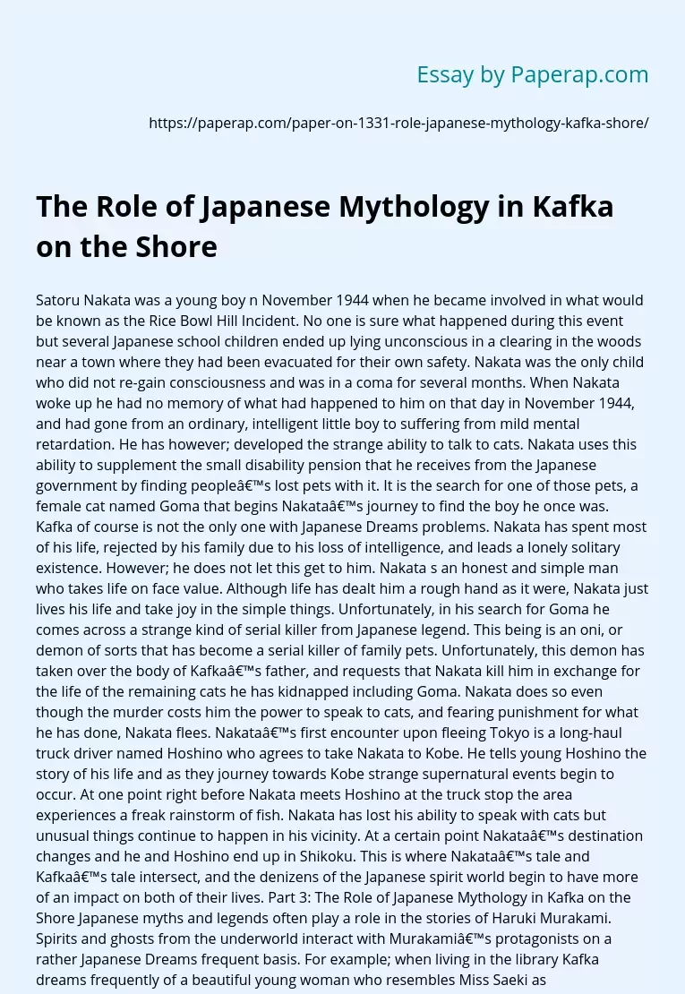 The Role of Japanese Mythology in Kafka on the Shore