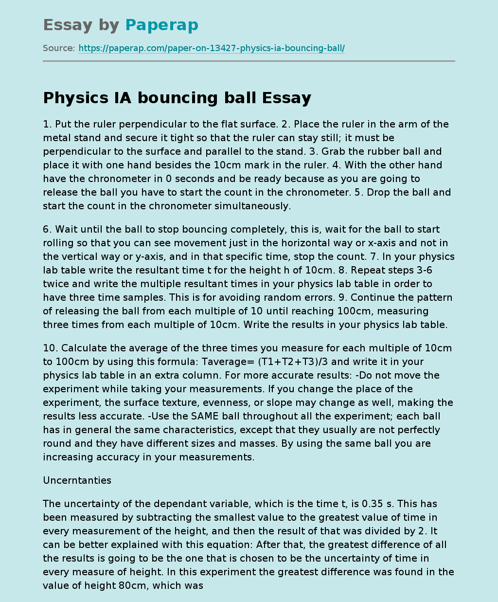 Physics IA bouncing ball