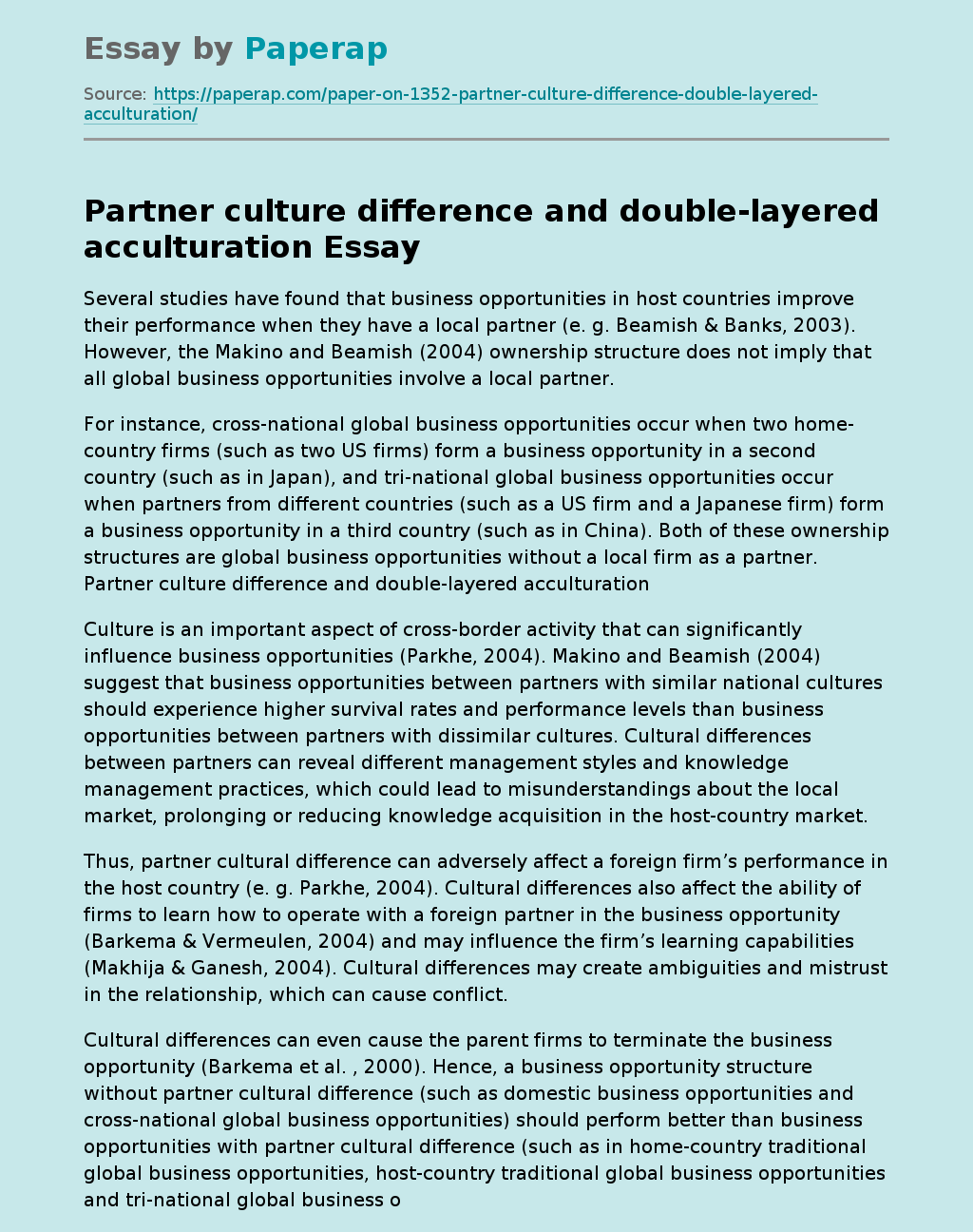 Partner Culture Difference and Double-layered Acculturation