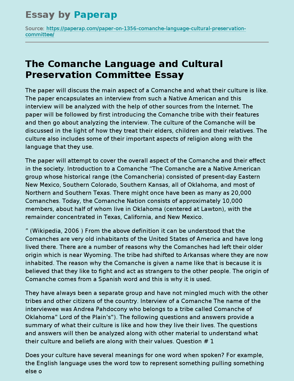 The Comanche Language and Cultural Preservation Committee