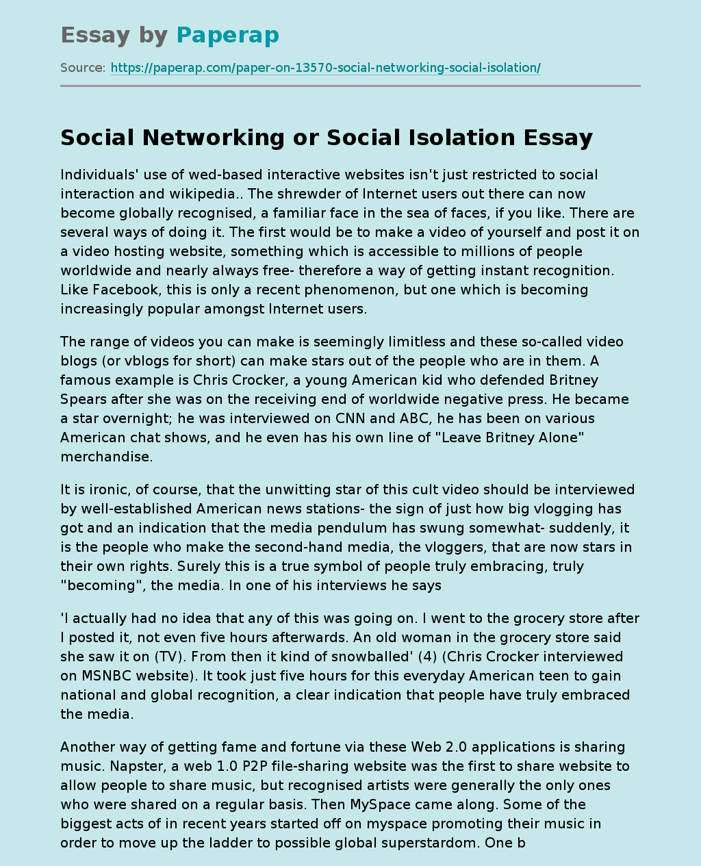 Social Networking or Social Isolation