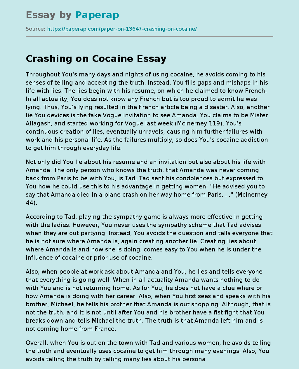 Crashing on Cocaine