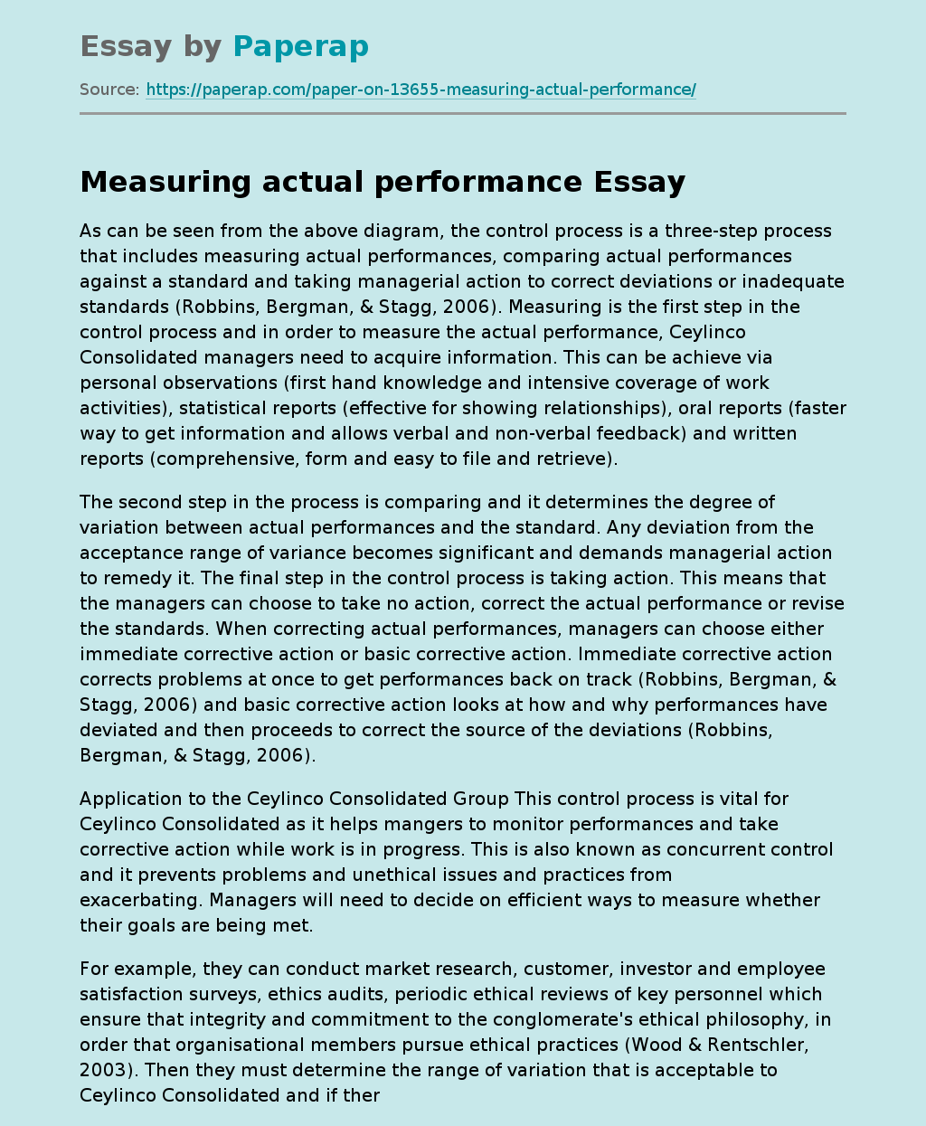 Measuring actual performance