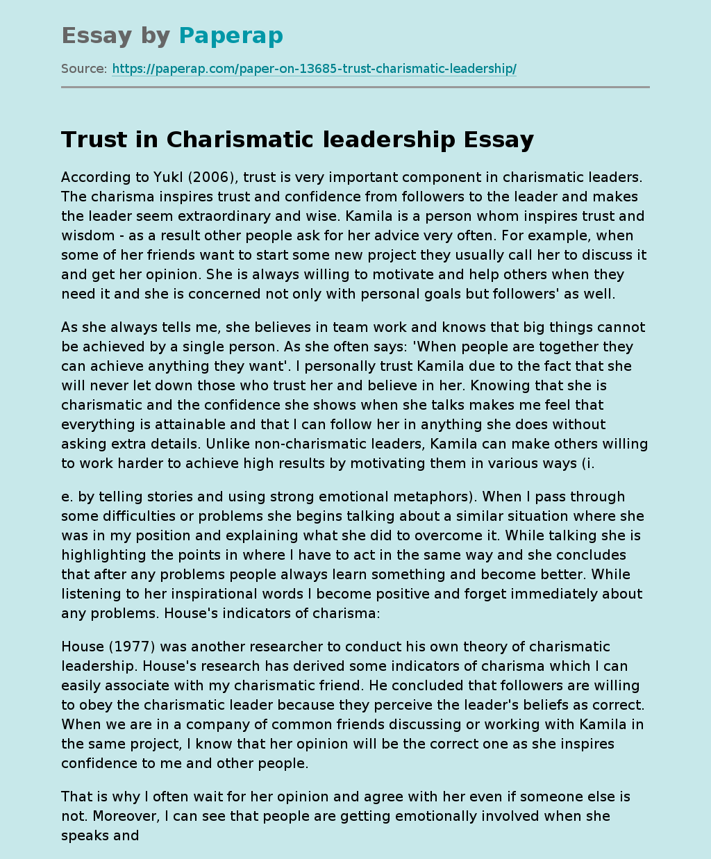 Trust in Charismatic Leadership