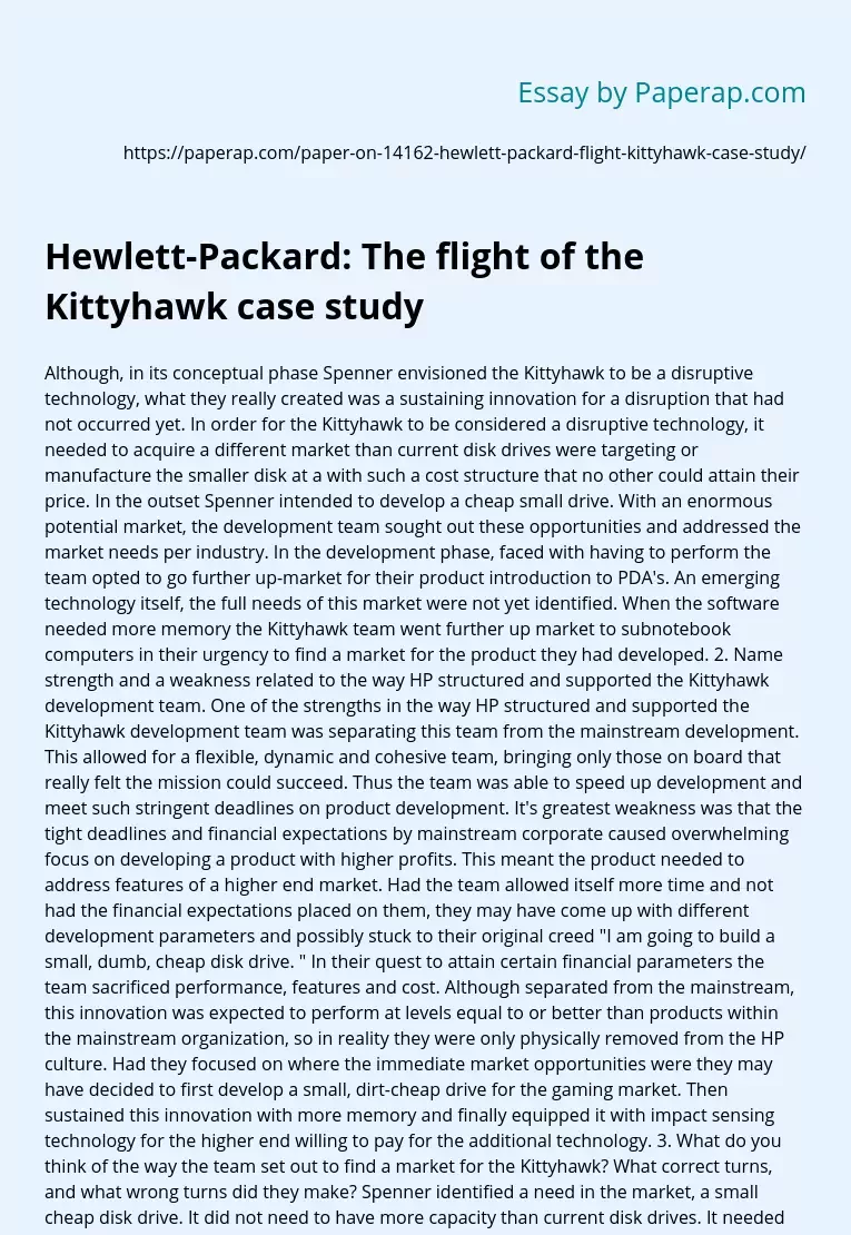 Hewlett-Packard: The flight of the Kittyhawk case study