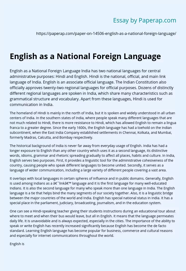 English as a National Foreign Language