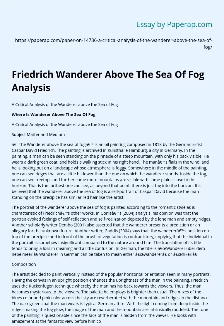 Friedrich Wanderer Above The Sea Of Fog Analysis