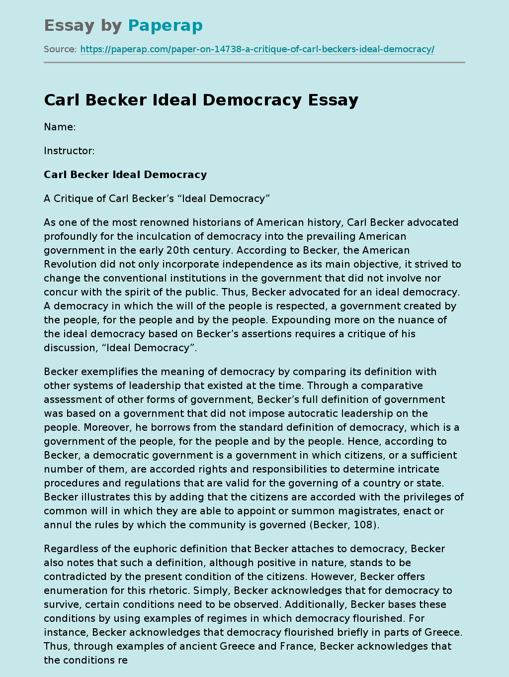 Carl Becker Ideal Democracy