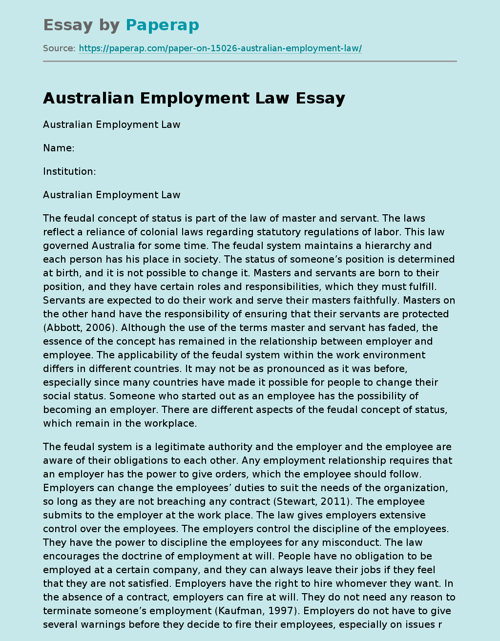 The Australian Employment Law