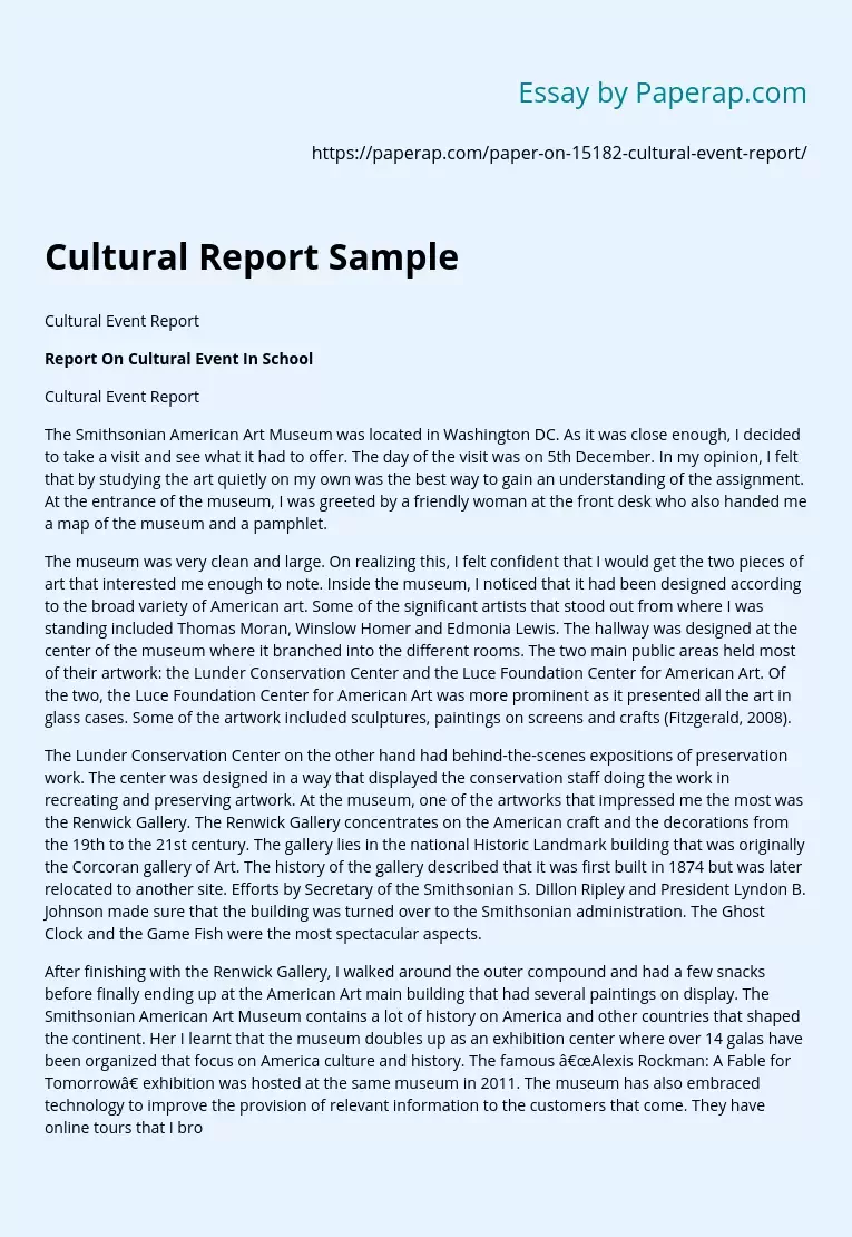 Cultural Report Sample