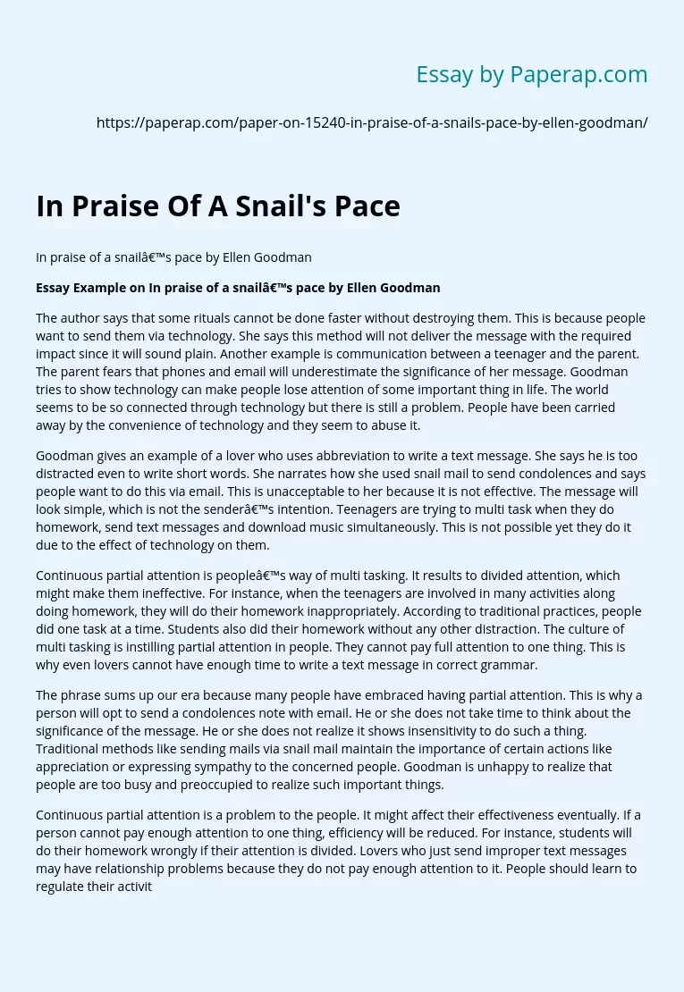 In Praise Of A Snail's Pace