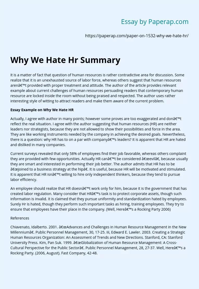 Why We Hate Hr Summary
