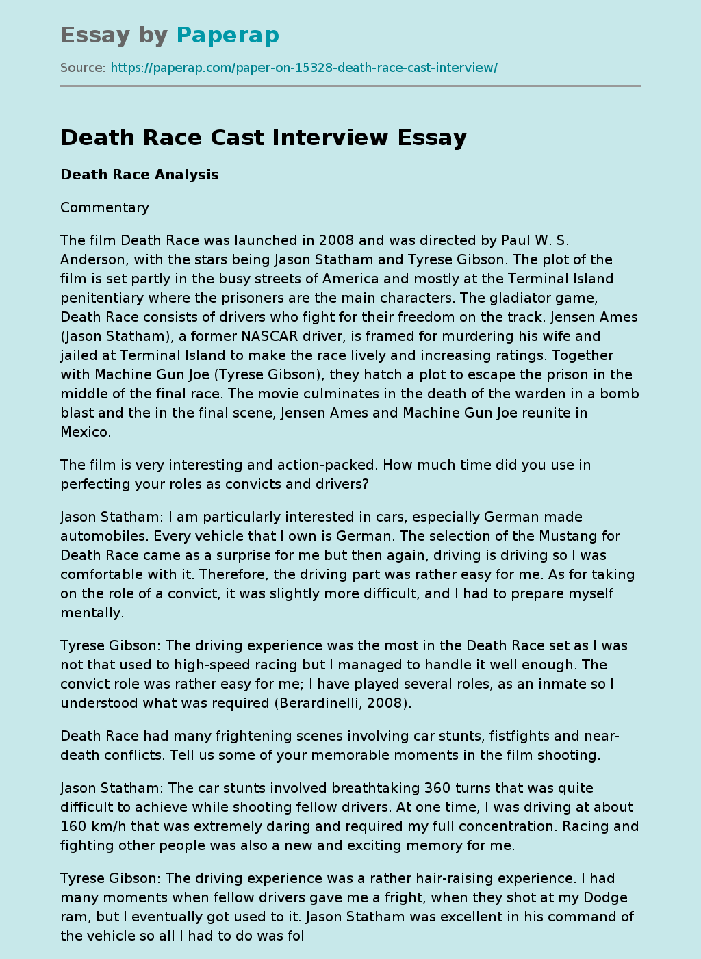 Death Race Cast Interview