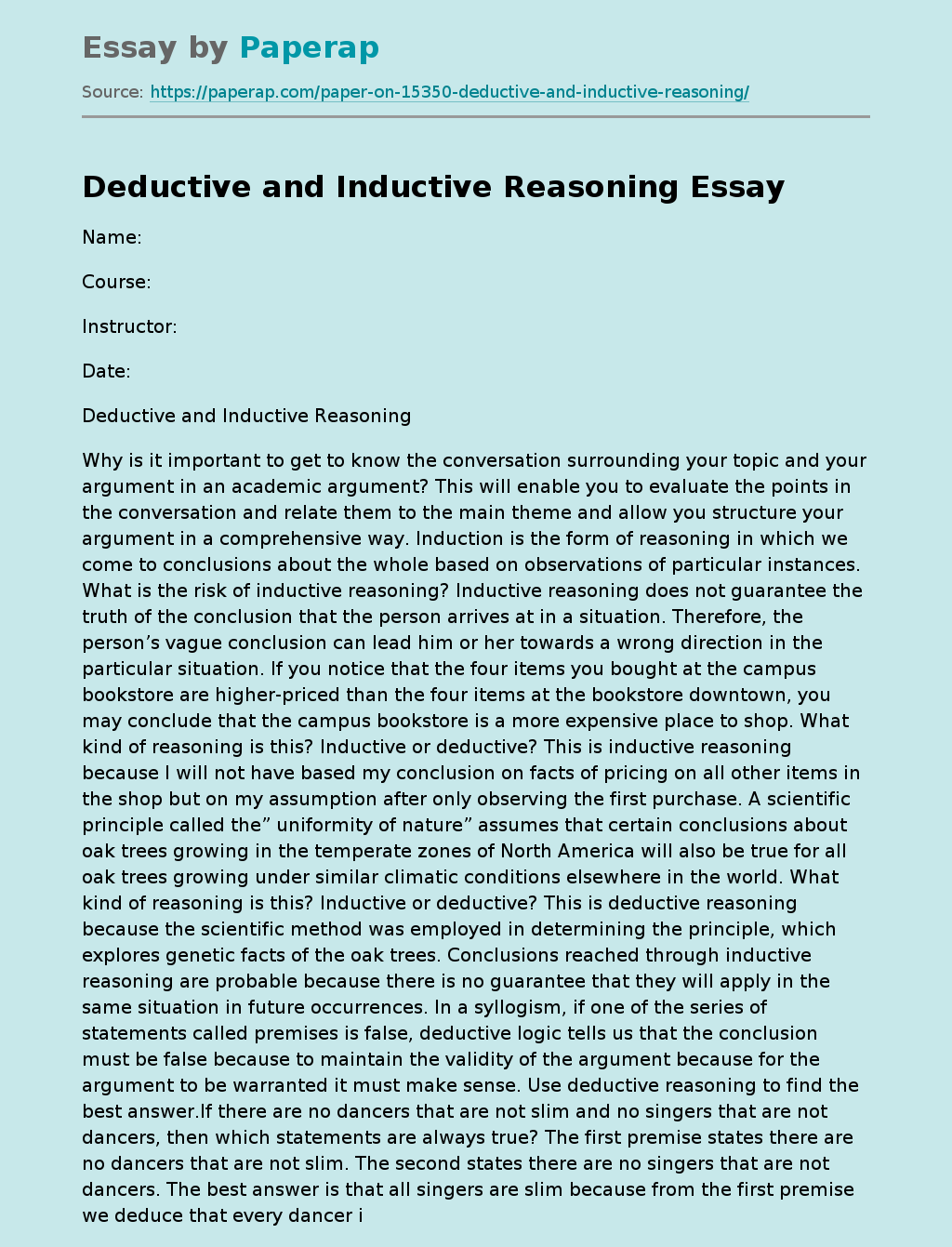 Deductive and Inductive Reasoning