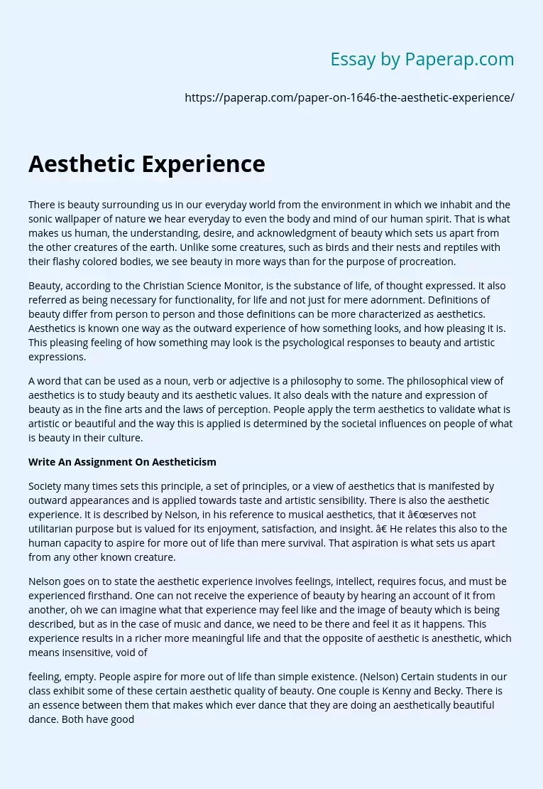 Aesthetic Experience Concept and Philosophy