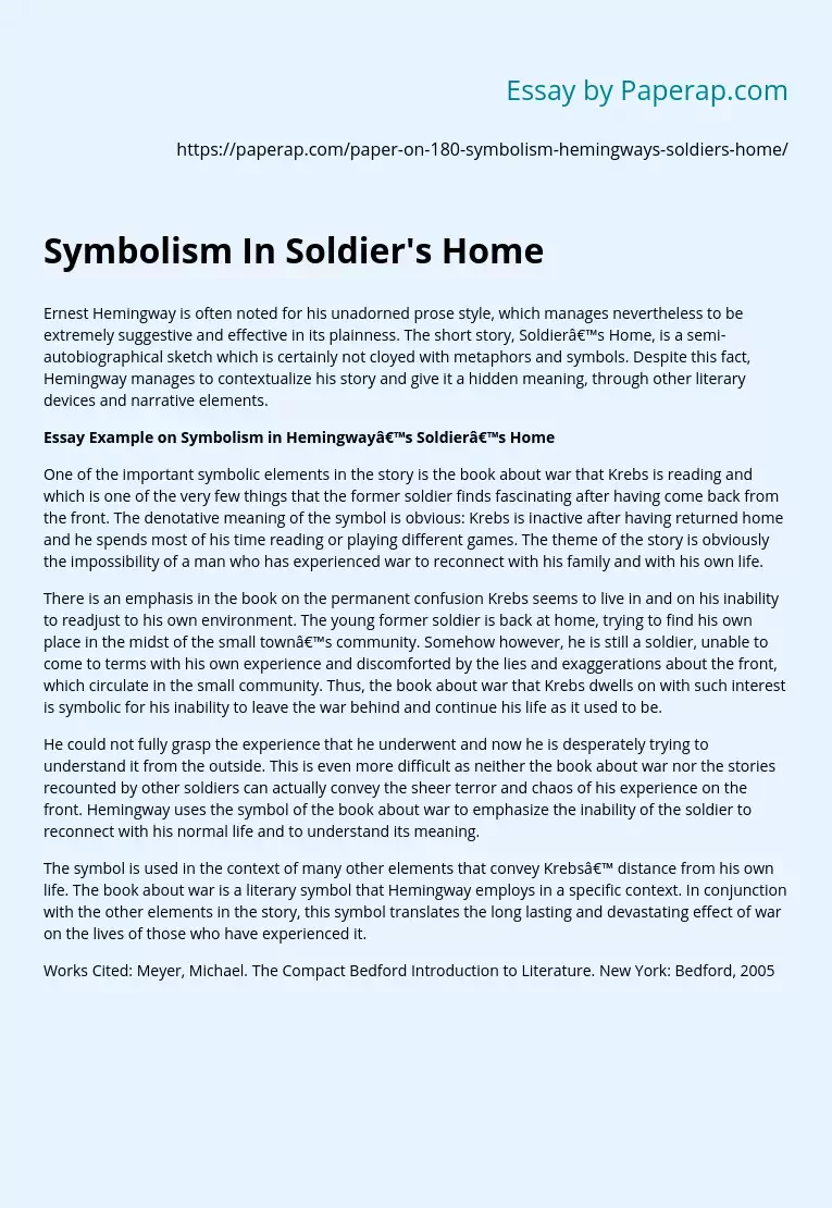 Реферат: A Soldiers Home Essay Research Paper The