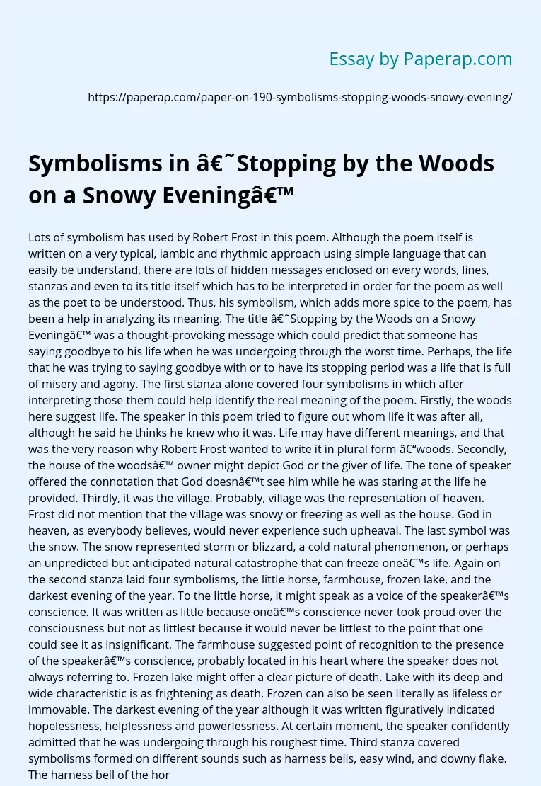 Symbolisms in ‘Stopping by the Woods on a Snowy Evening’