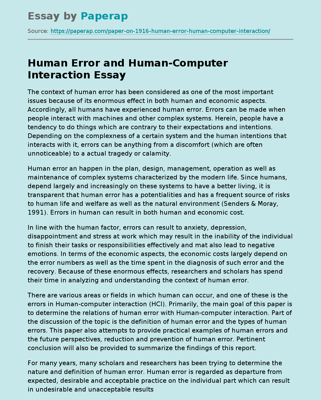 Human Error and Human-Computer Interaction