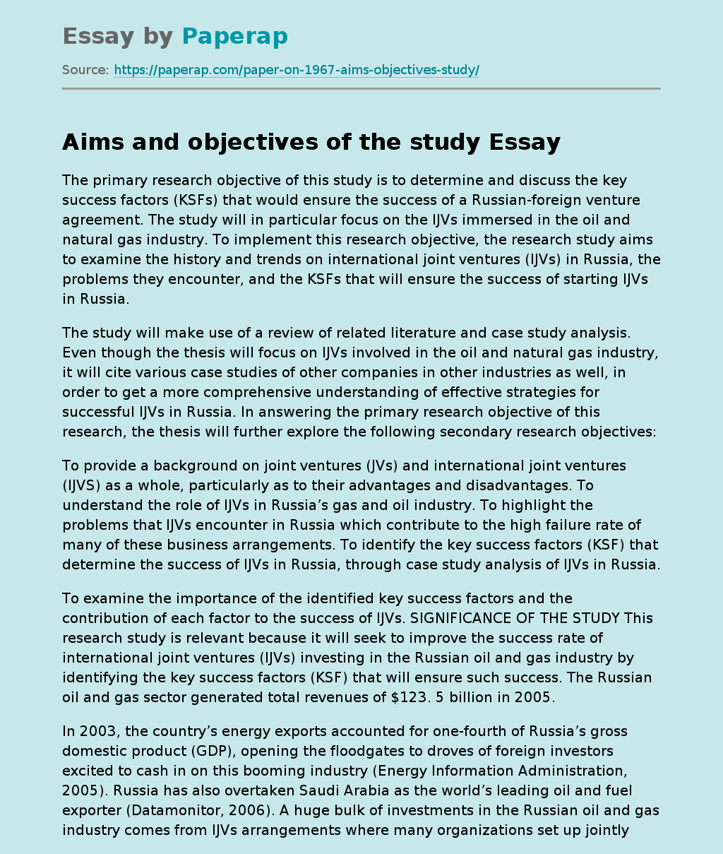 Aims and objectives of the study