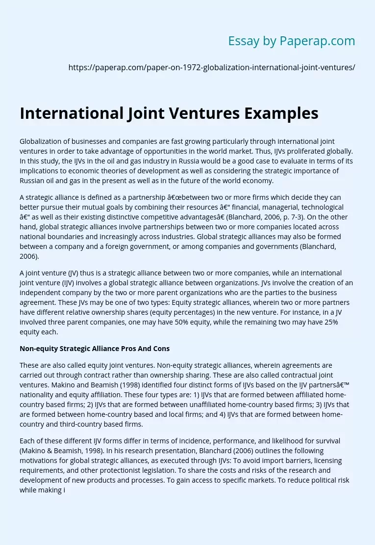 International Joint Ventures Examples