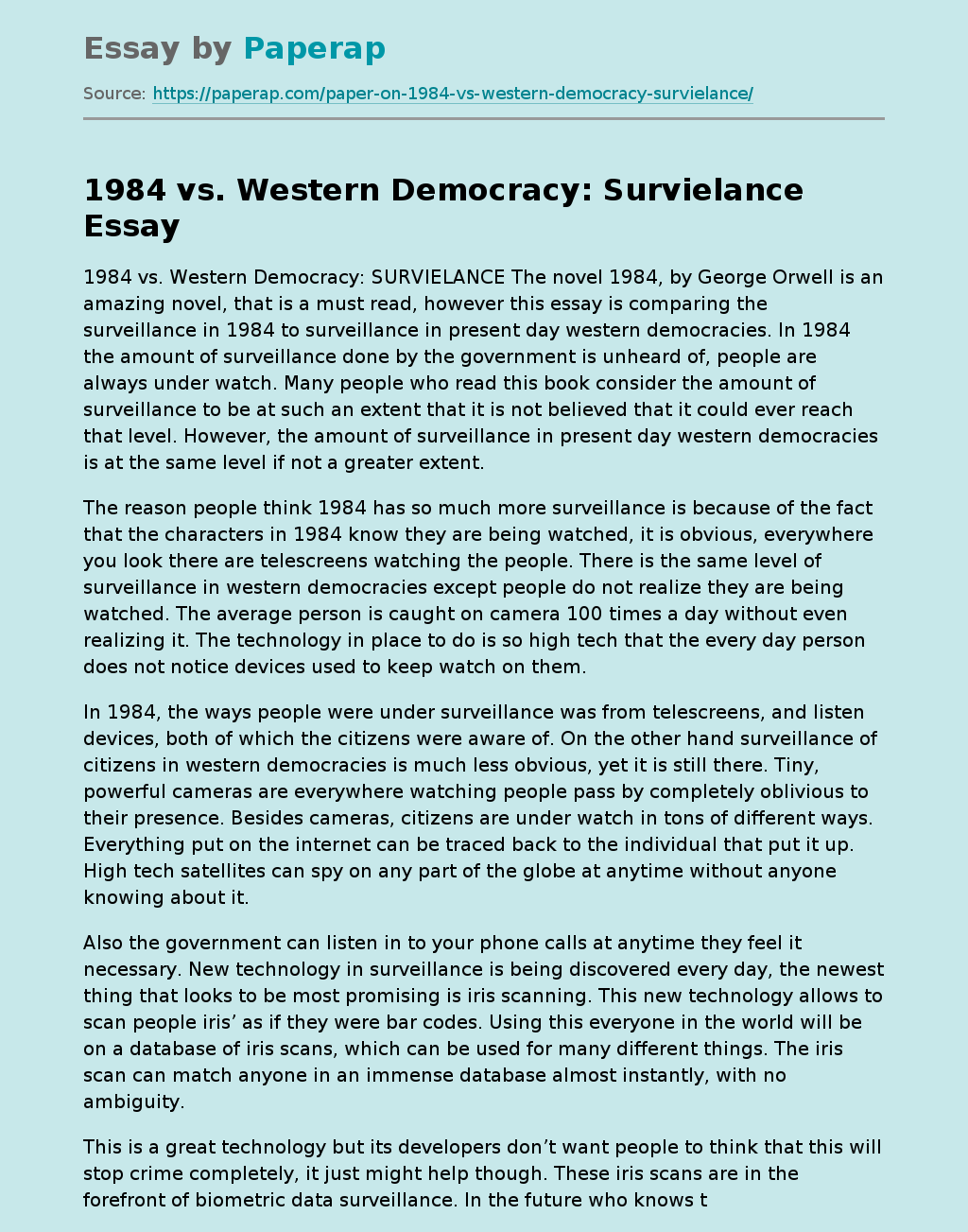 1984 vs. Western Democracy: Survielance