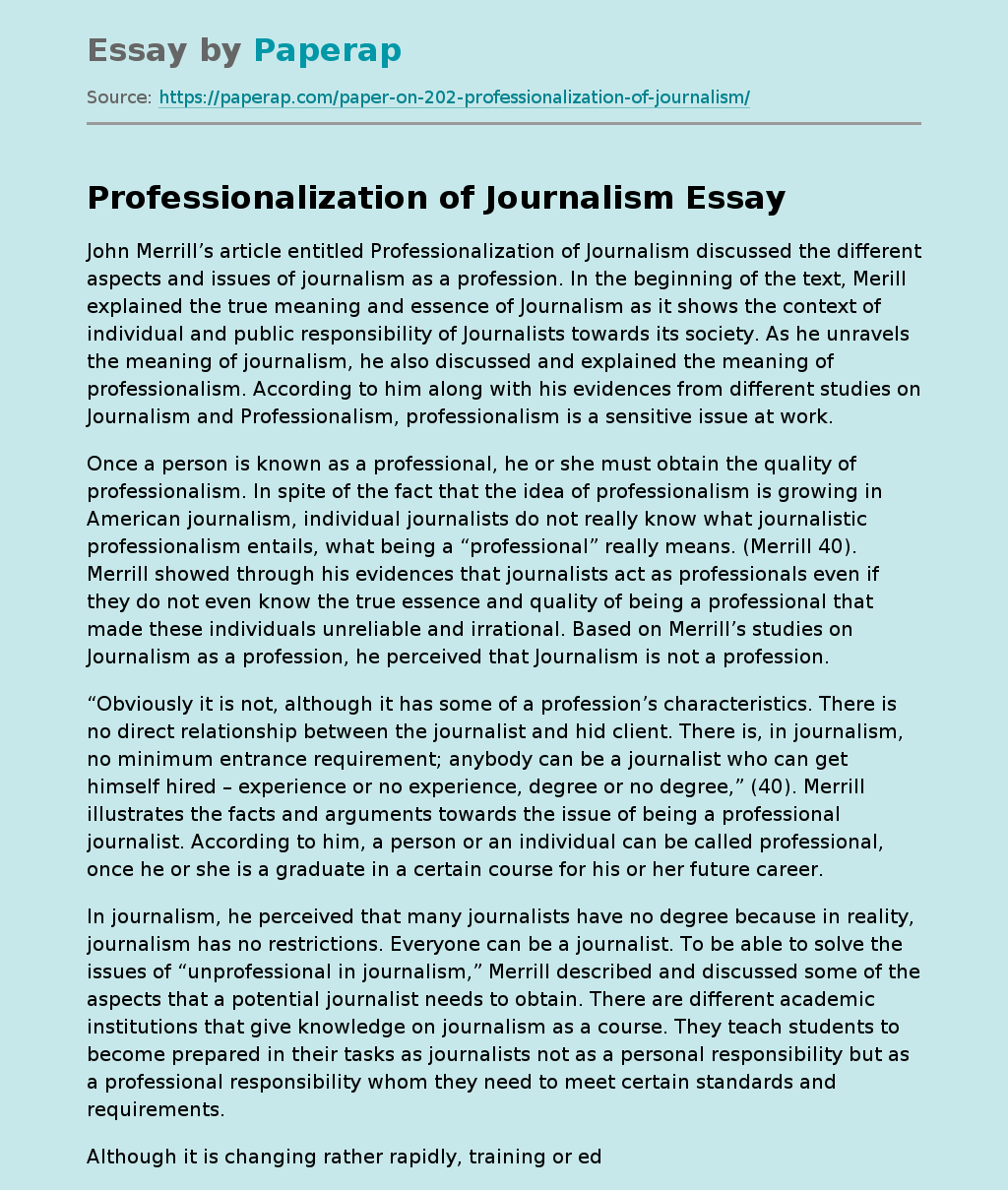 Professionalization of Journalism