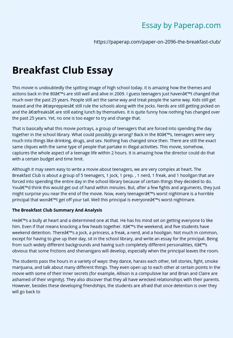 Breakfast Club Essay