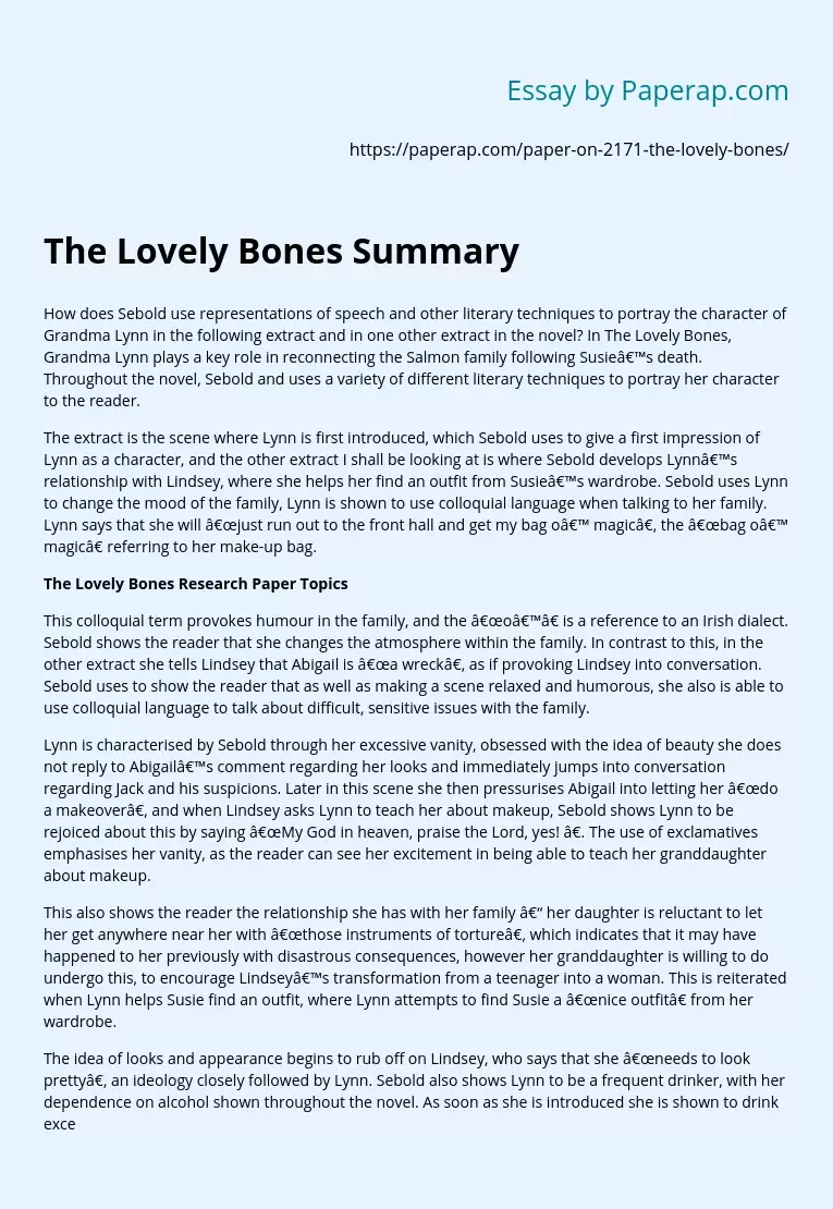 The Lovely Bones Summary Example