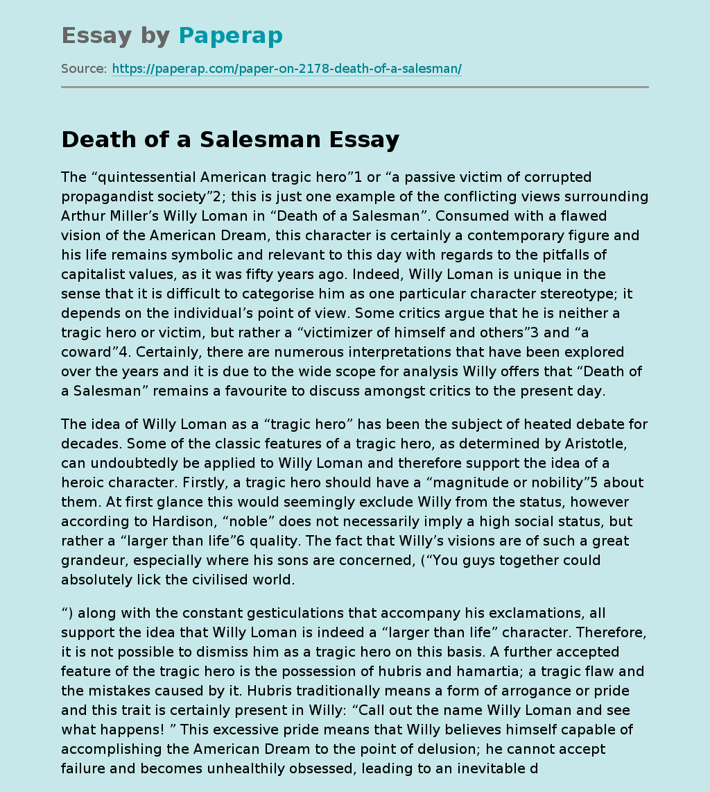 analysis essay on death of a salesman