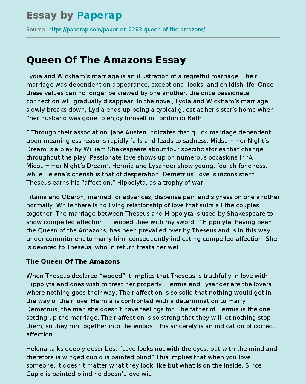 The Queen Of The Amazons - Jane Austen