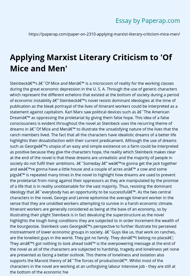 Applying Marxist Literary Criticism to 'Of Mice and Men'