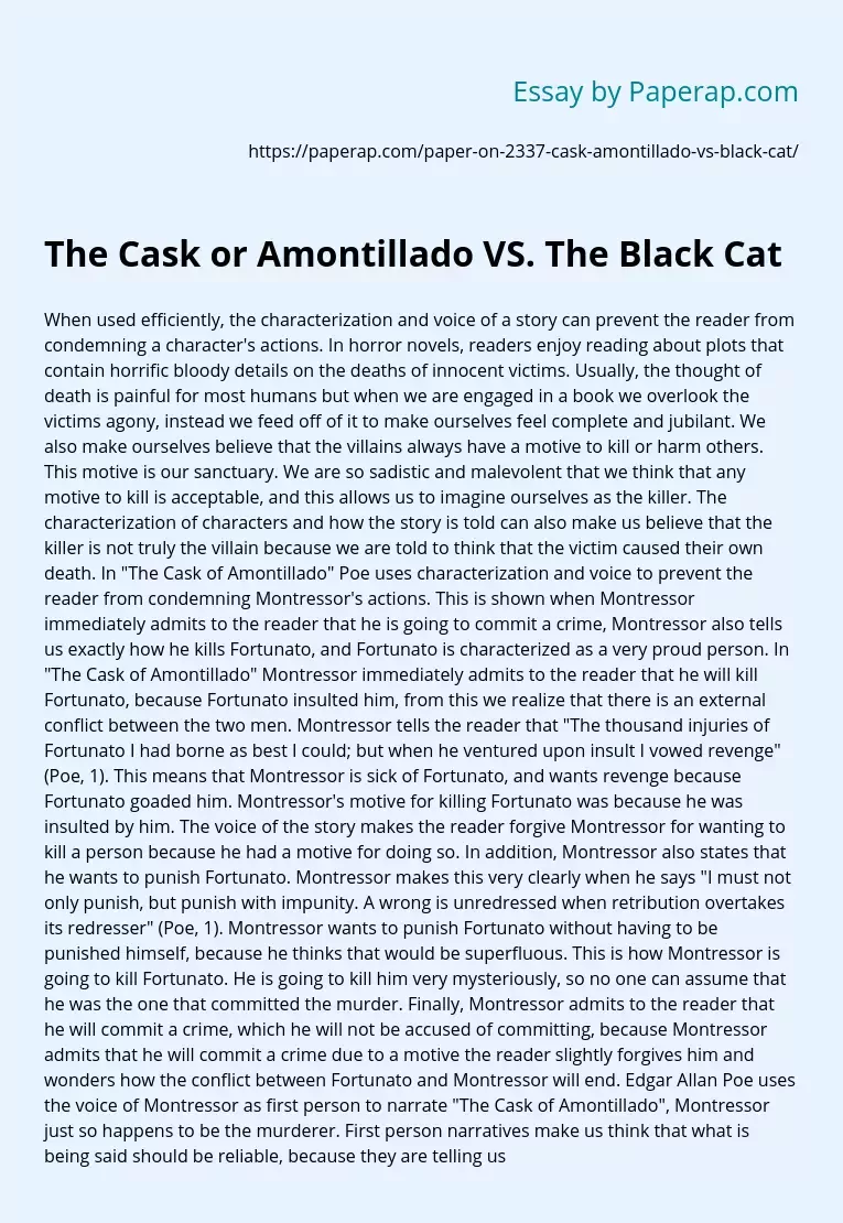 the black cat and the cask of amontillado essay