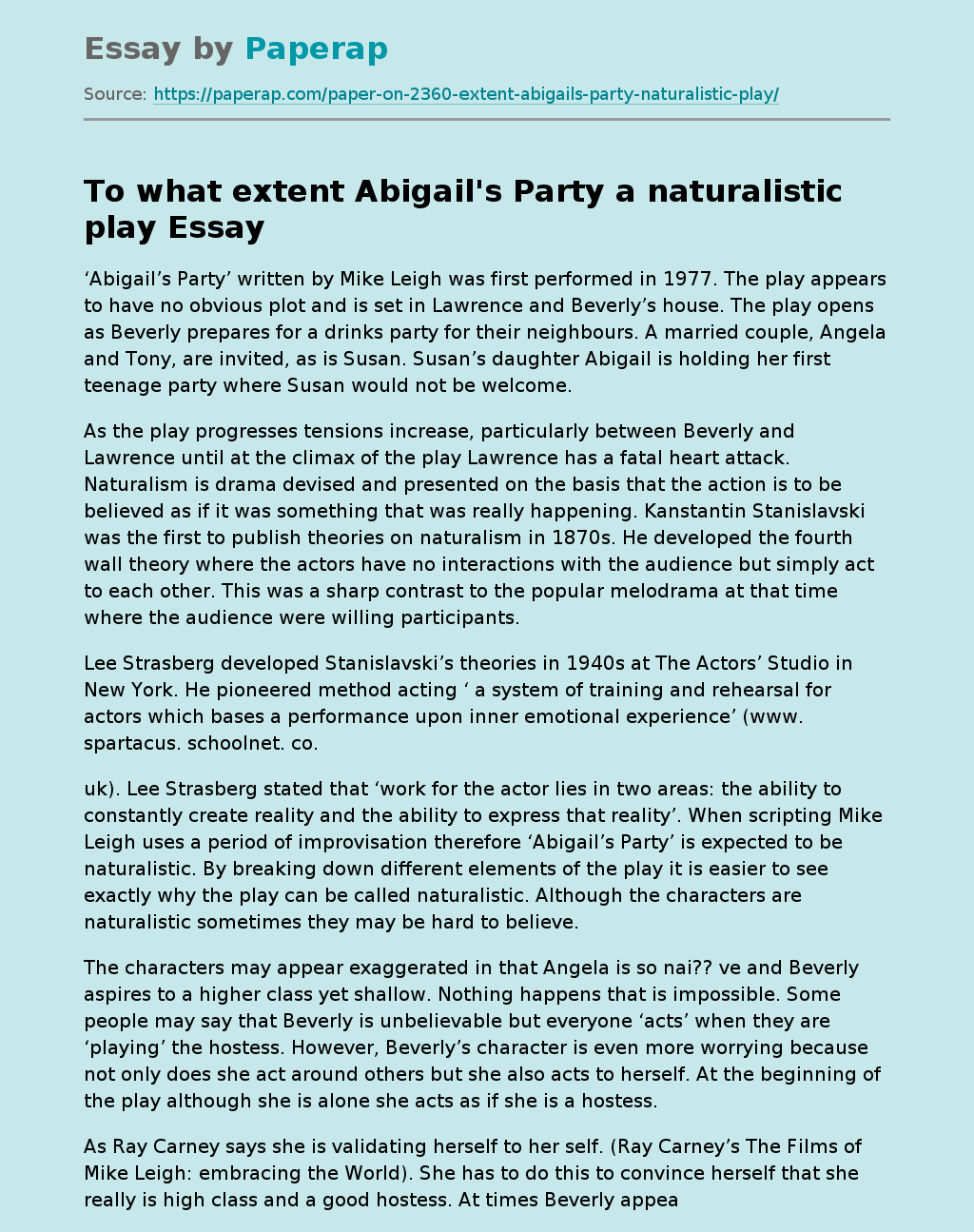 To what extent Abigail's Party a naturalistic play
