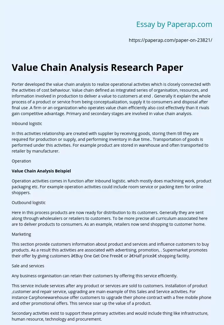 Value Chain Analysis Research Paper