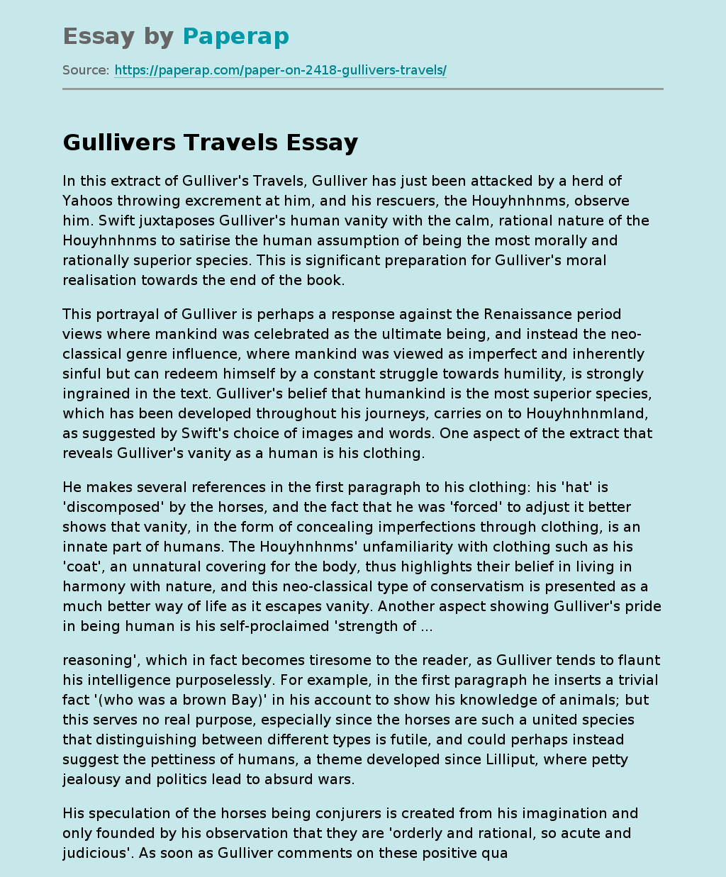 Analysis of an Excerpt From Gullivers Travels