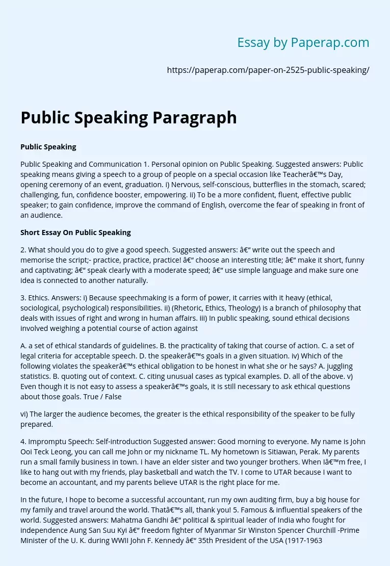 Public Speaking Paragraph