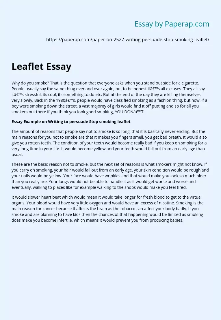 persuasive essay examples about smoking