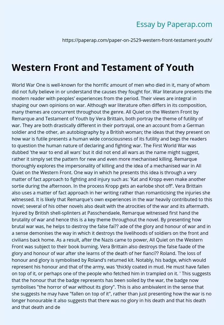 Western Front and Testament of Youth