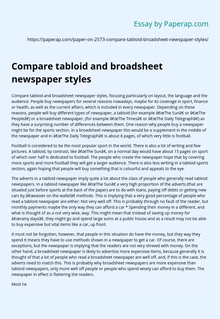 Compare tabloid and broadsheet newspaper styles