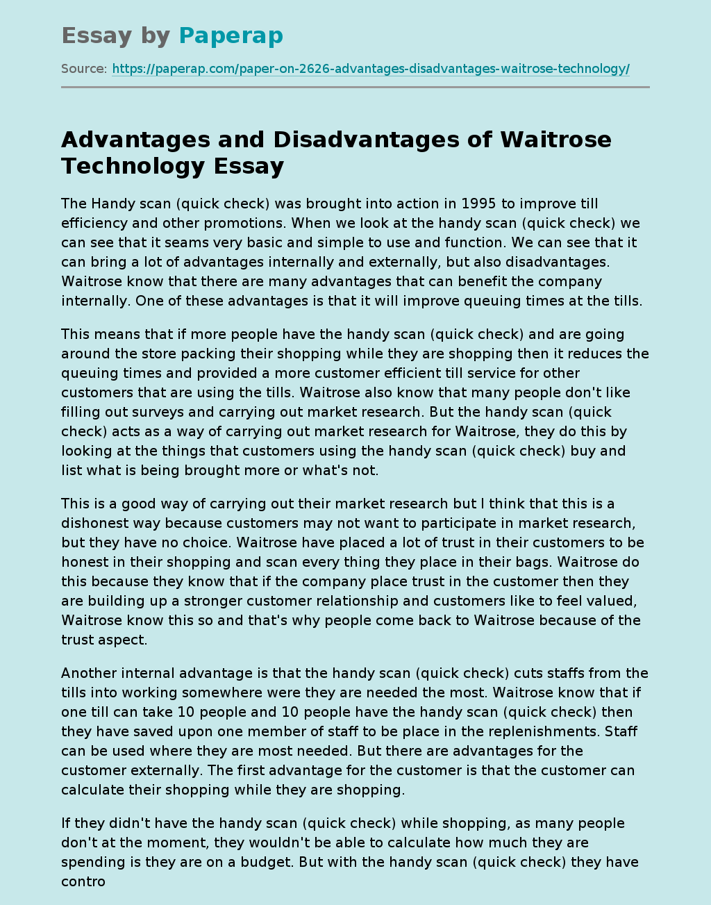 Advantages and Disadvantages of Waitrose Technology