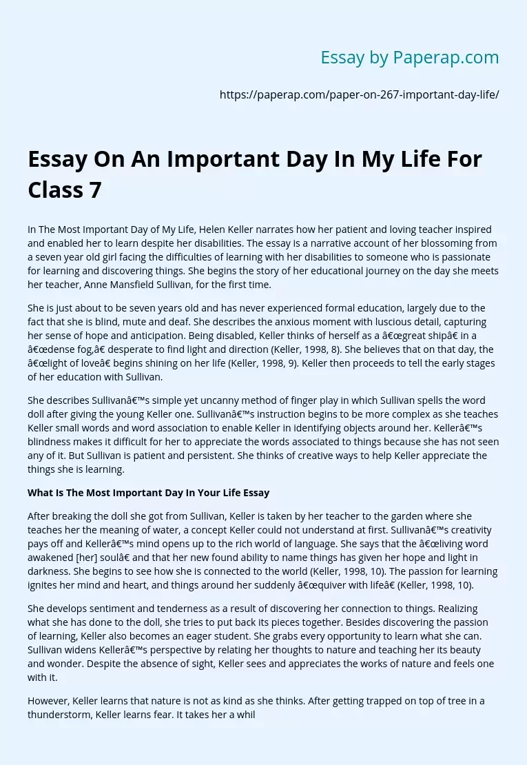 Essay On An Important Day In My Life For Class 7