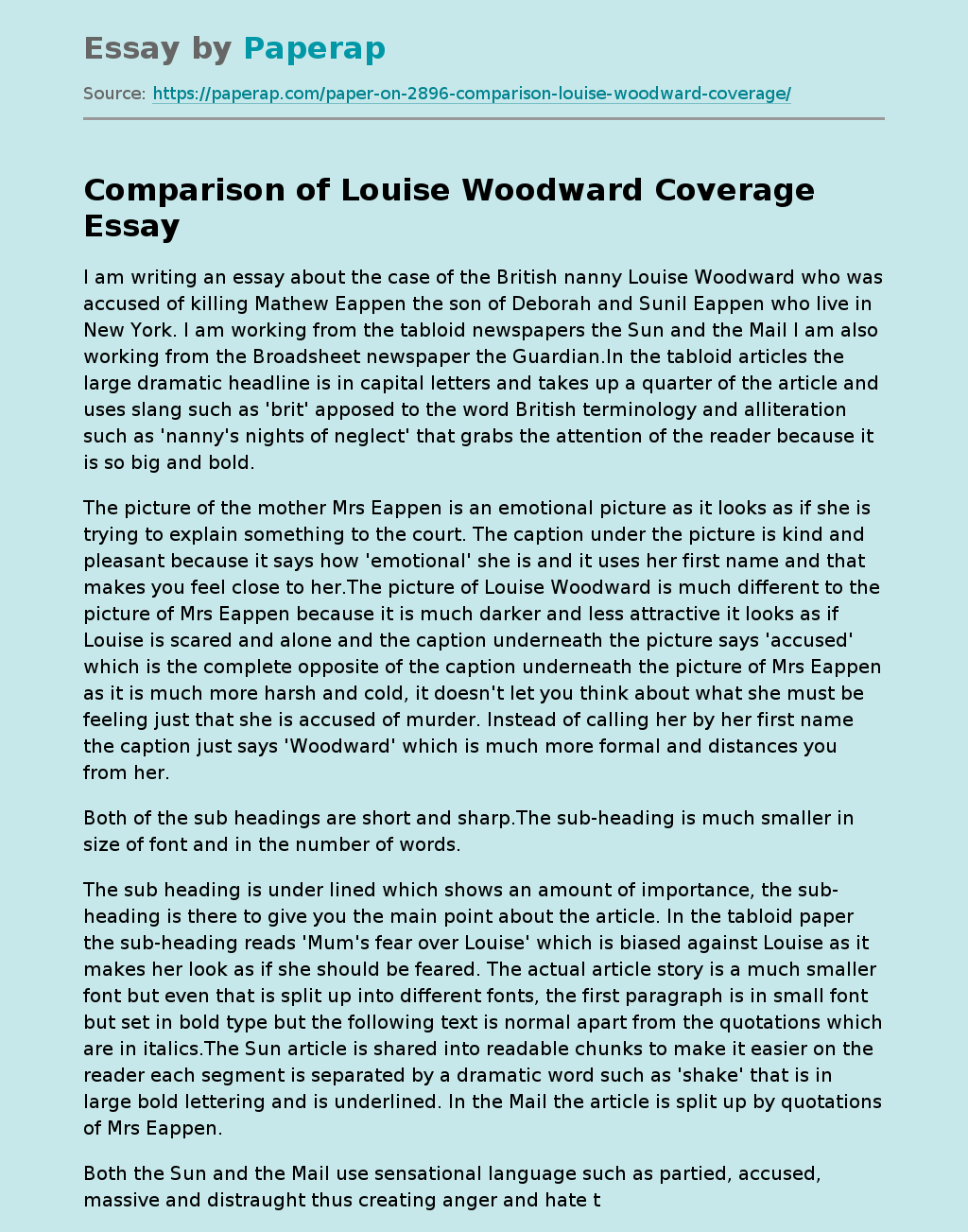 Comparison of Louise Woodward Coverage