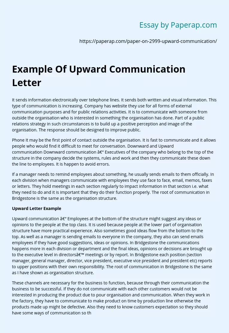 Example Of Upward Communication Letter