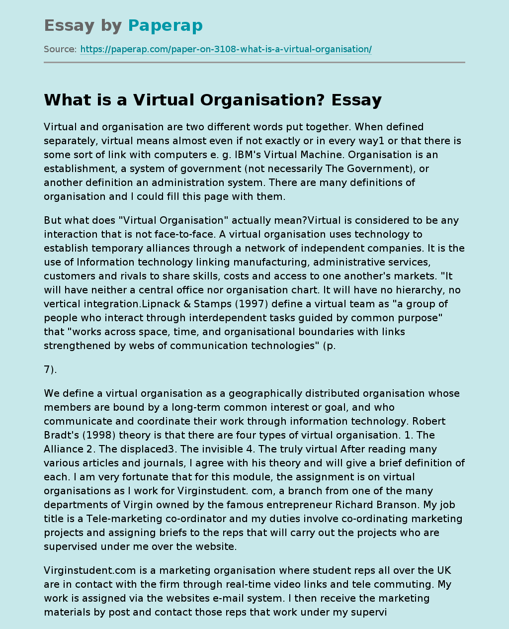 What is a Virtual Organisation?