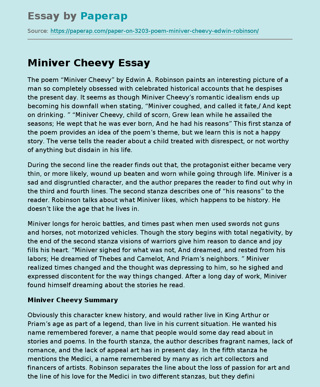 Miniver Cheevy