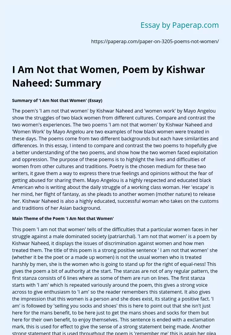 I Am Not that Women, Poem by Kishwar Naheed: Summary