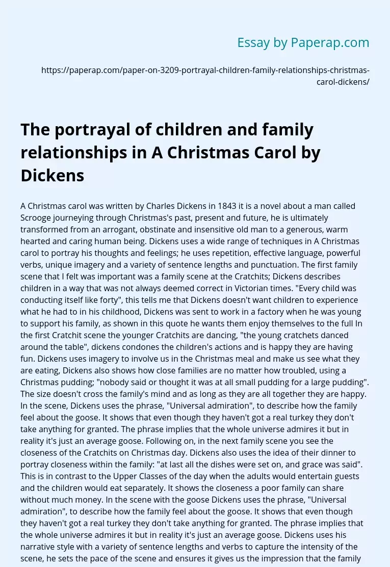 The portrayal of children and family relationships in A Christmas Carol by Dickens